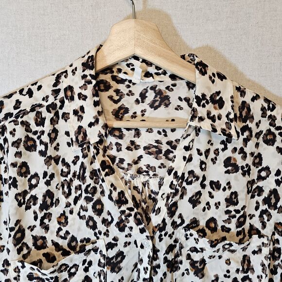 Maurices Leopard Animal Print Cream Brown Black Crepe Button Up Tab Sleeves 1X - Picture 3 of 10
